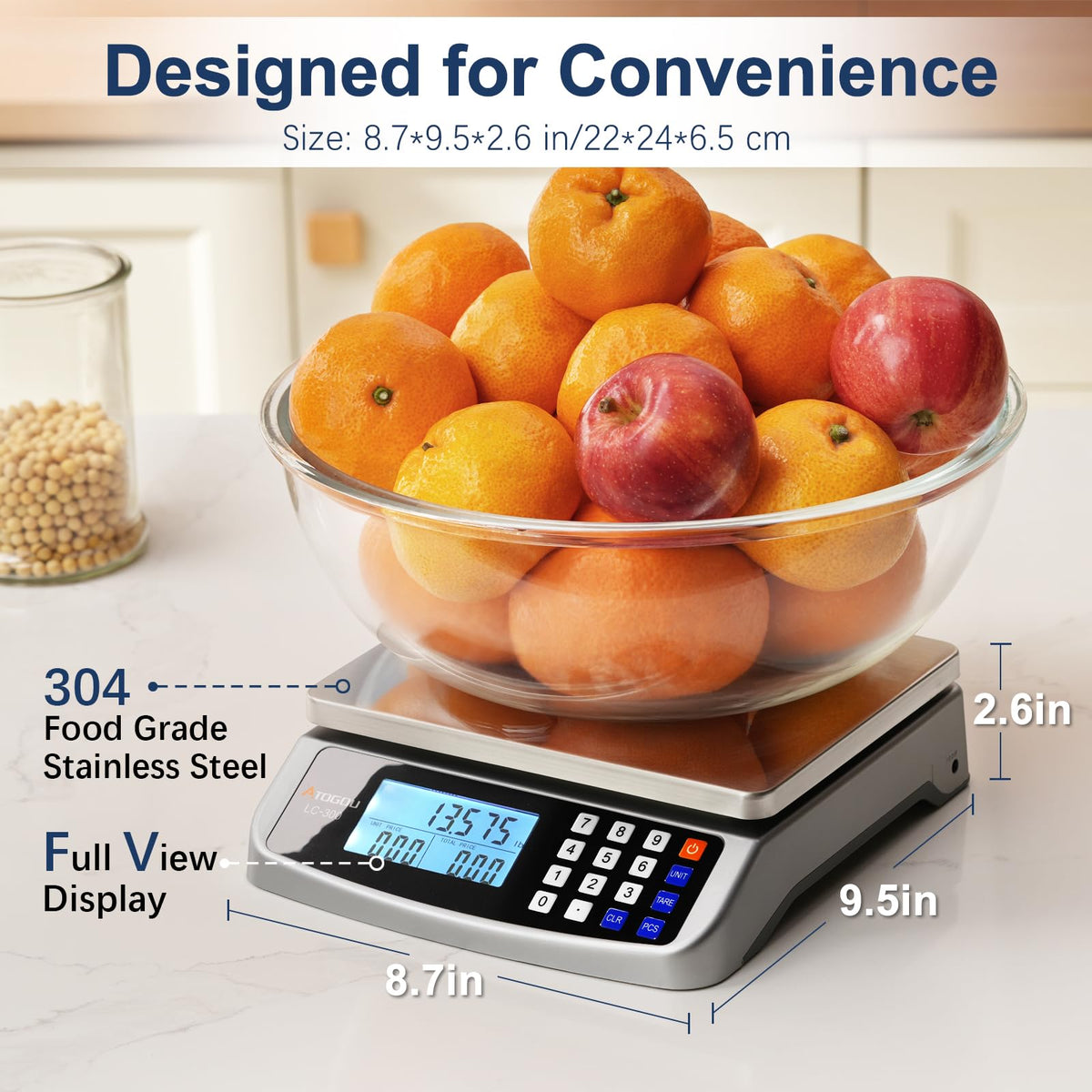 Atogou 66lb scale supports two power sources for uninterrupted use.