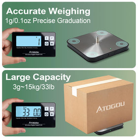 Atogou backlit LCD display for clear visibility in dim light.