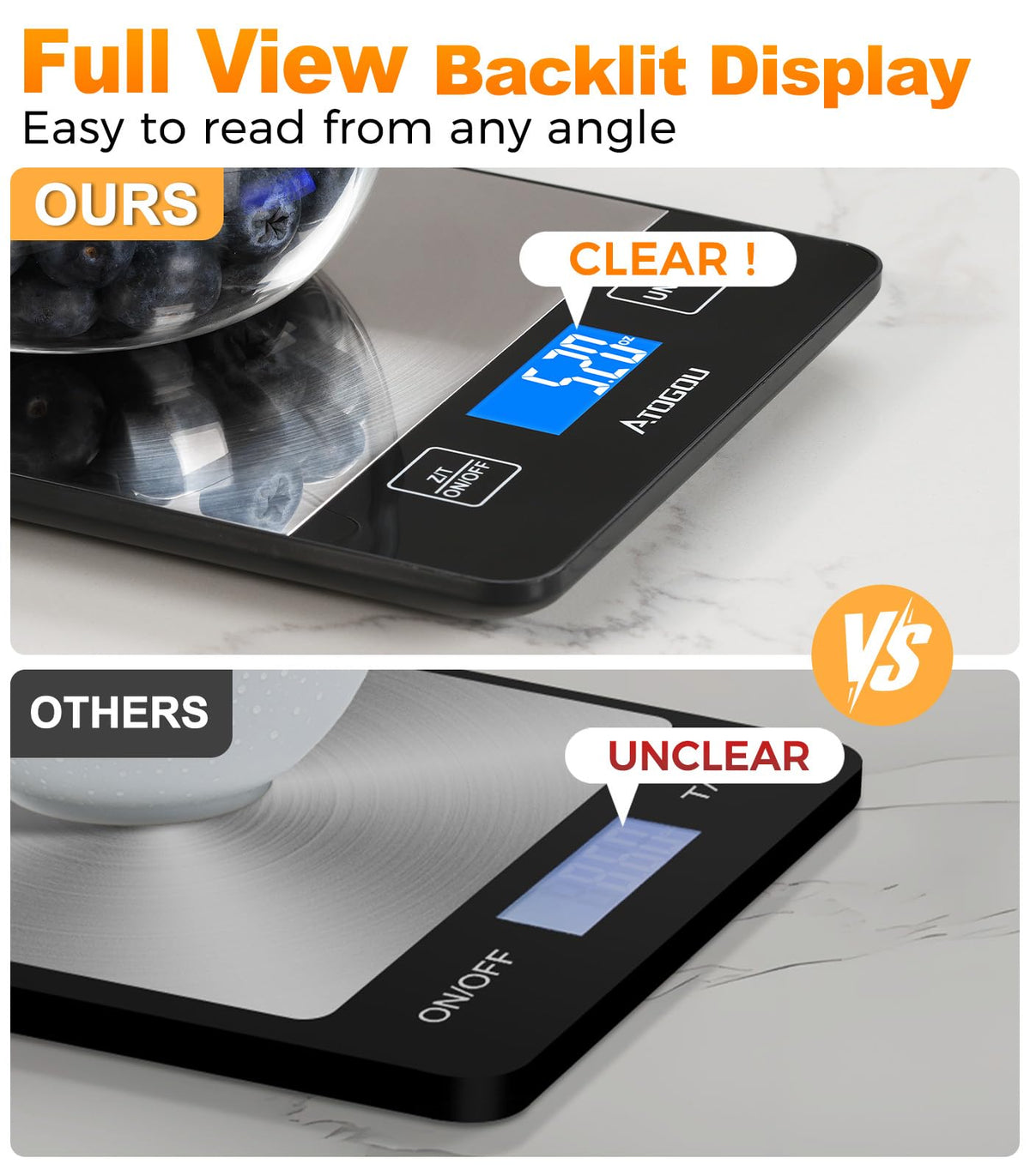 Atogou Food Scale compact design fits small kitchens and countertops.
