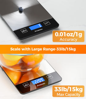 Atogou Food Scale USB-C rechargeable design for convenient power on demand.