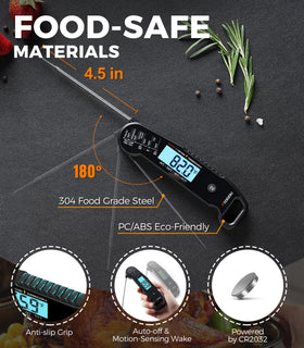 Atogou meat thermometer with 1-minute auto-off to save battery.