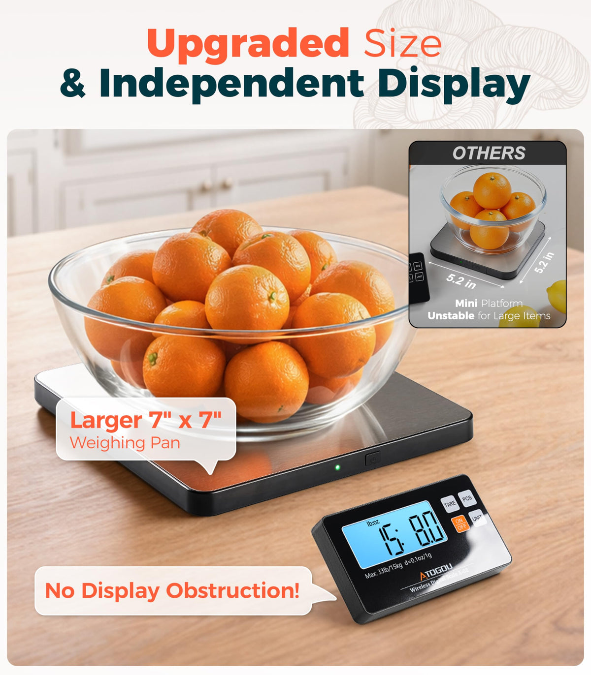Atogou scale with 7x7-inch platform for weighing larger items