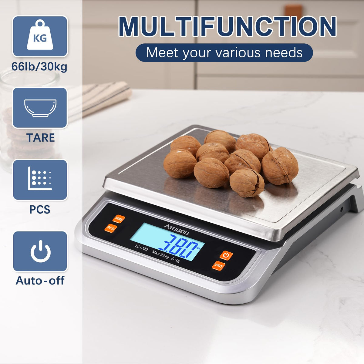 Atogou LC200 scale versatile for baking, cooking, and kitchen tasks.