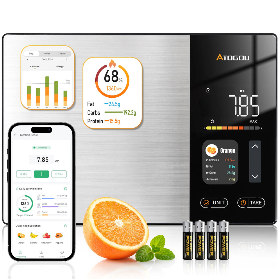 Atogou Smart Food Scale with color display shows calories at a glance