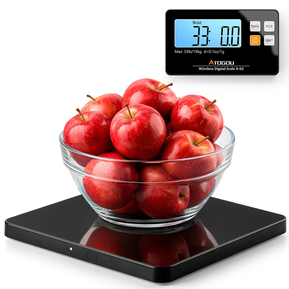 Atogou Upgraded Wireless Food Scale with detached display for unobstructed weighing.