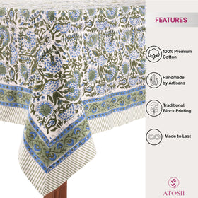 ATOSII Clover Blue rectangle tablecloth 60x108 for roomy 8-seat tables.