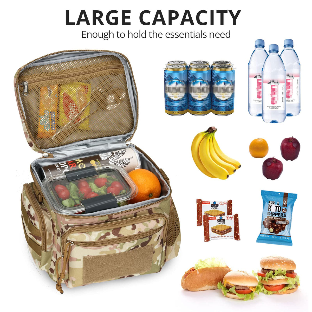 ATRIPACK lunch box with MOLLE webbing on the side for attaching gear.