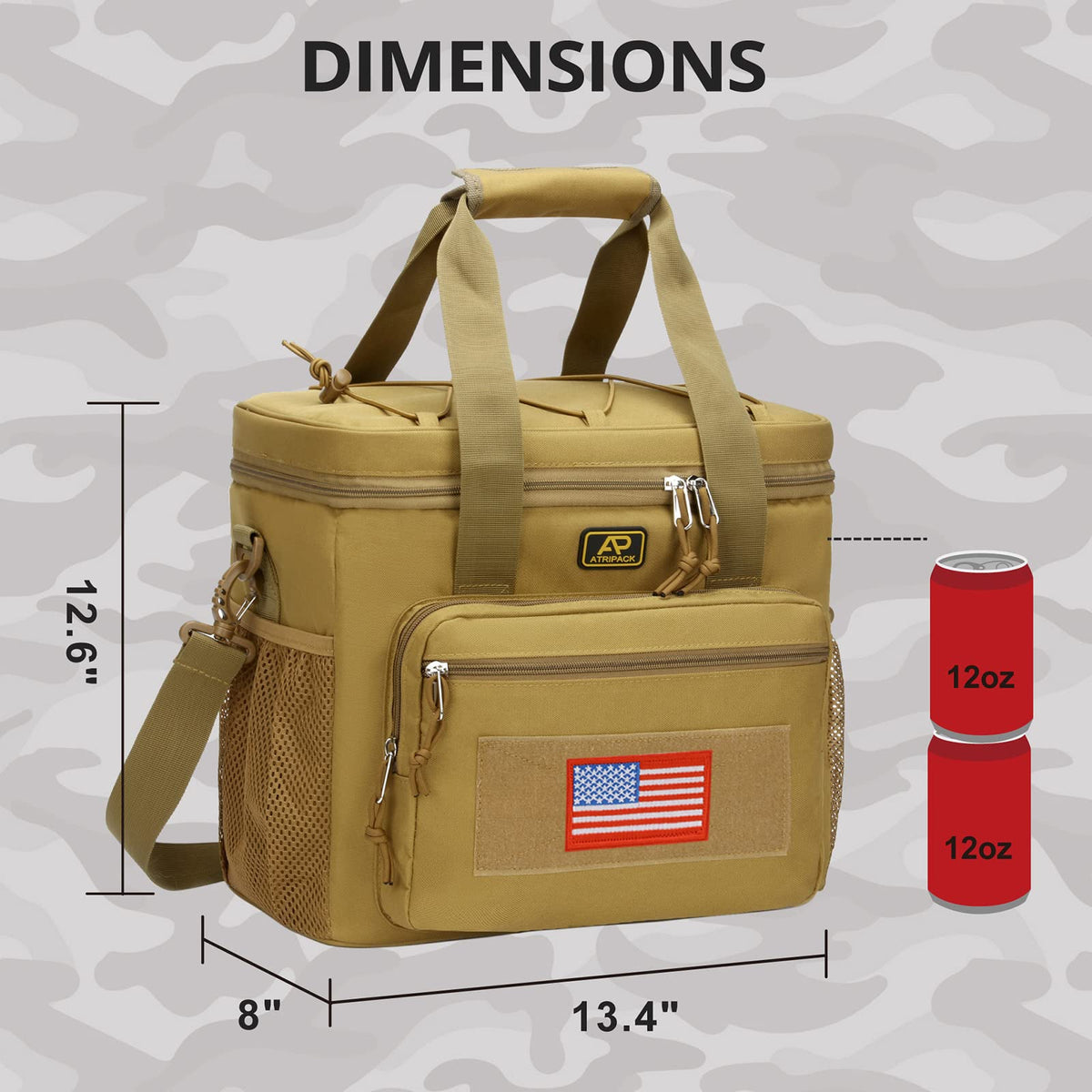 ATRIPACK lunch box patch area with velcro and MOLLE for personalized patches.