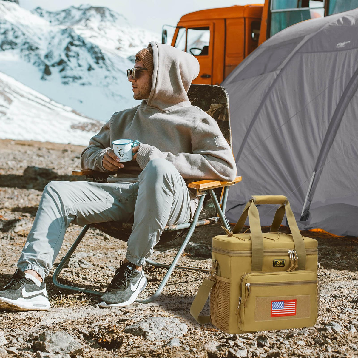 ATRIPACK lunch box side MOLLE view highlighting attachment options and extra storage.