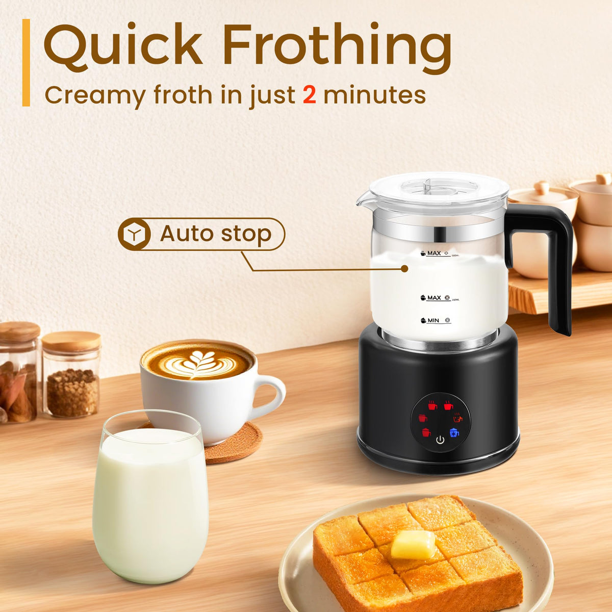 ATSENT auto shut-off feature keeps frothing safe.