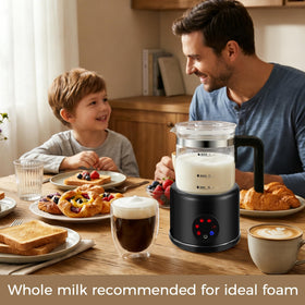 ATSENT milk frother with glass cup interior for easy cleaning.