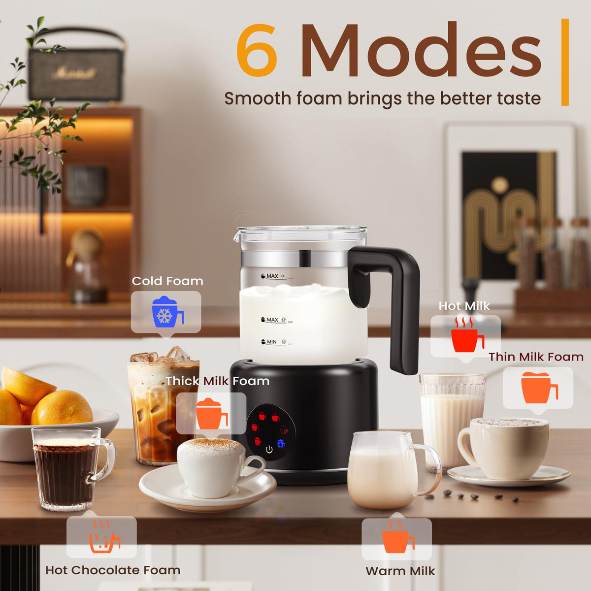 ATSENT frother steaming hot milk for café-style drinks.