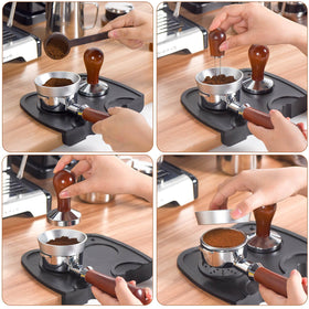 Dosing ring flattens coffee bed for even tamping and extraction possibilities