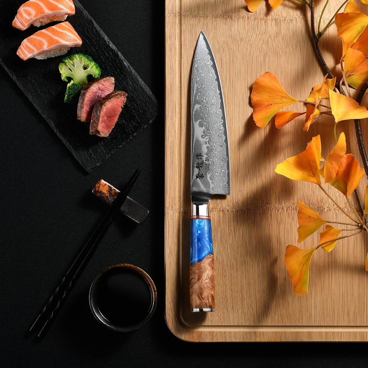 Atumuryou JPCK knife with ergonomic stabilized wood handle for comfortable grip