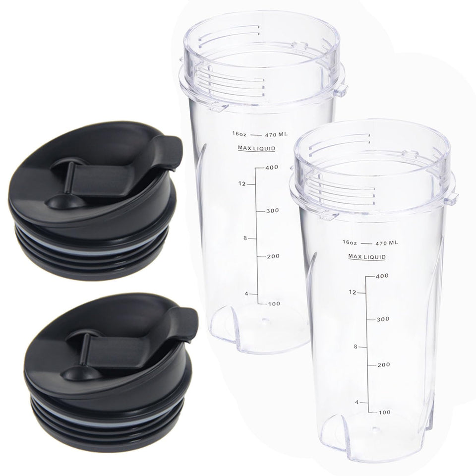 Atuwebo 16oz replacement cup for Ninja QB3001SS, front view with measurement marks
