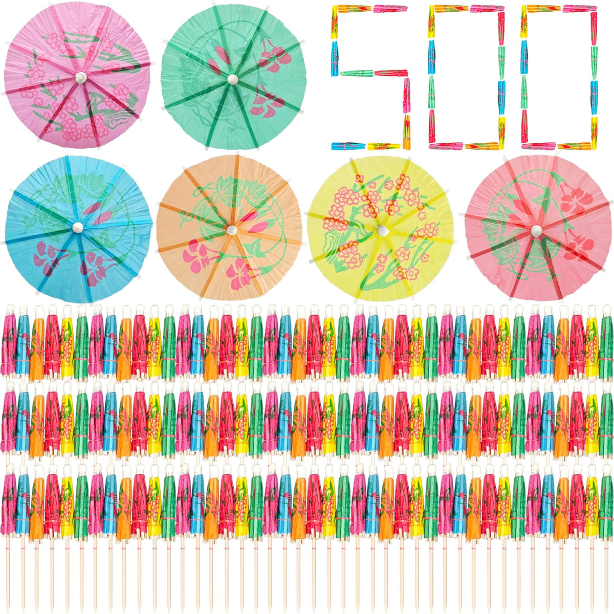 ATZNZIK 500-pack cocktail umbrellas add tropical flair to drinks.