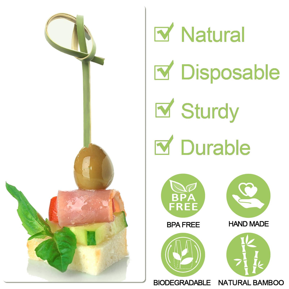 ATZNZIK natural bamboo toothpicks with smooth surface for safe food handling