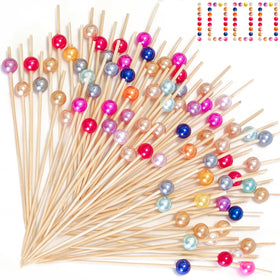 ATZNZIK cocktail picks with pearled ends in multicolor for elegant hors d'oeuvres.