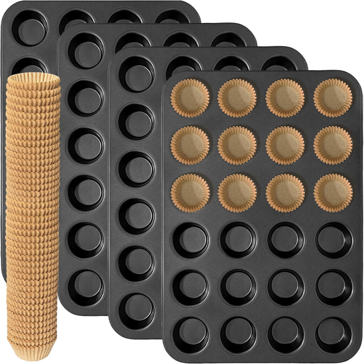 ATZNZIK four-pack mini muffin pan with 24 cups for even baking.