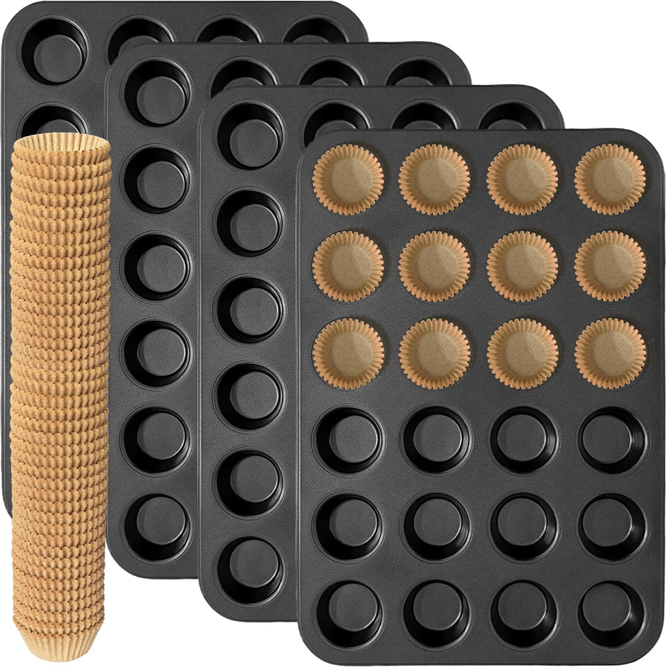 ATZNZIK four-pack mini muffin pan with 24 cups for even baking.