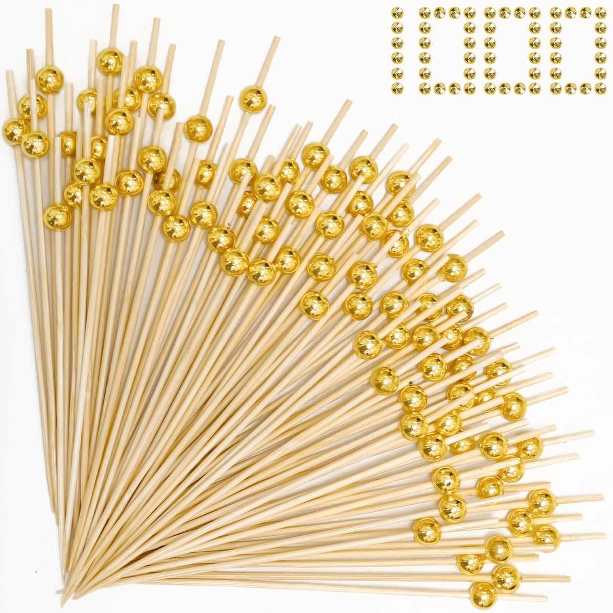 ATZNZIK gold ball end bamboo cocktail picks highlight appetizers with easy handling.