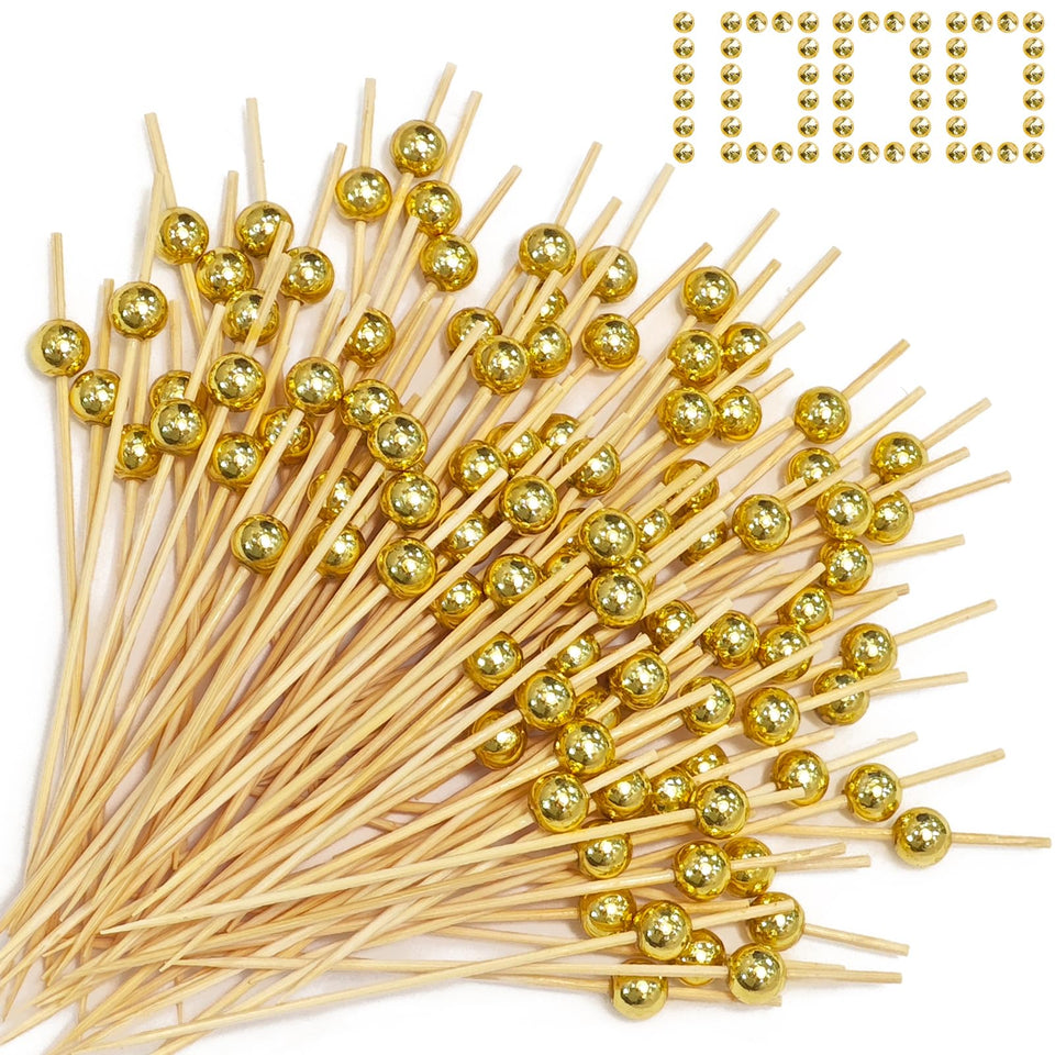 ATZNZIK gold ball end cocktail picks add elegant flair to drinks and appetizers.