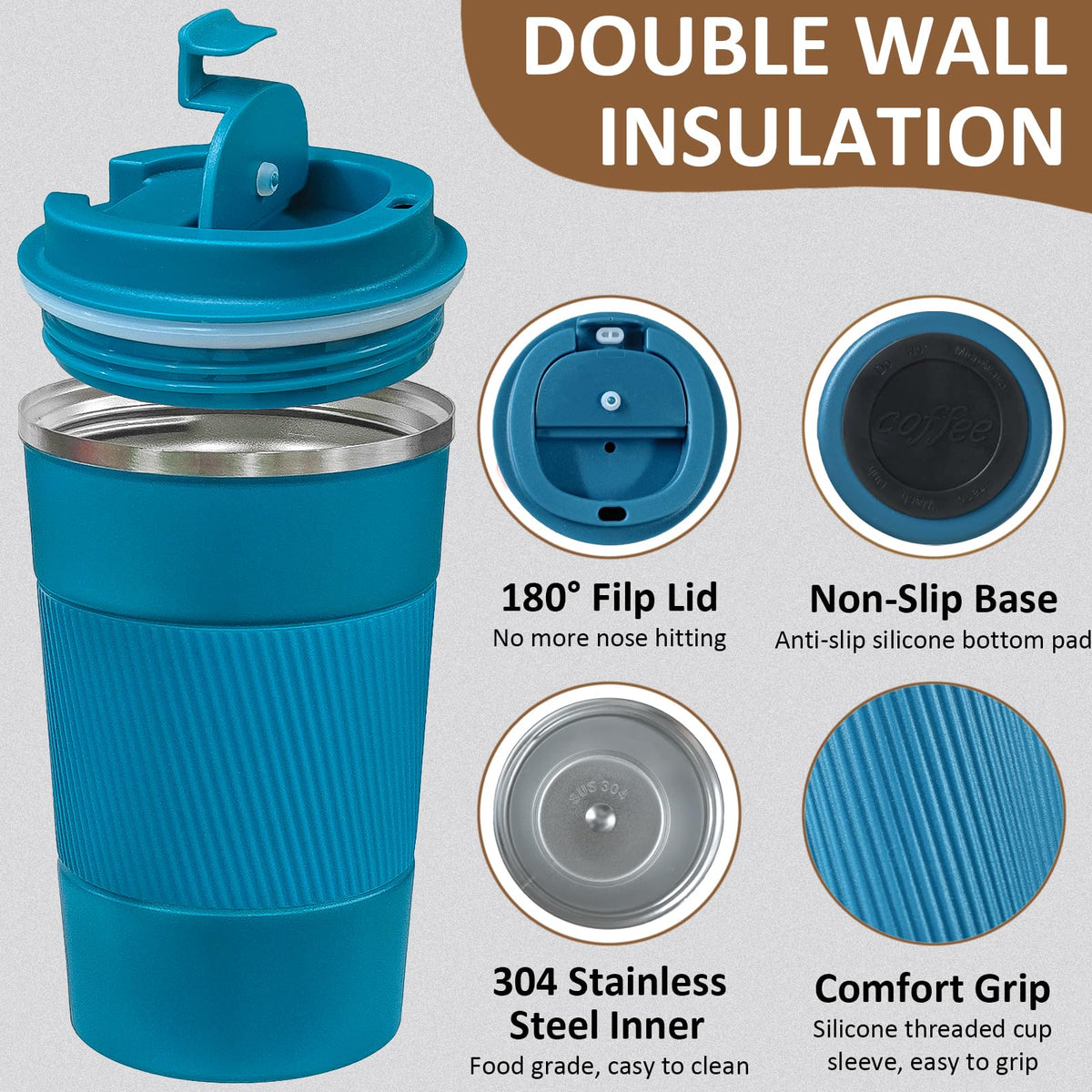 ATZNZIK leakproof silicone lid prevents spills during commuting or travel.