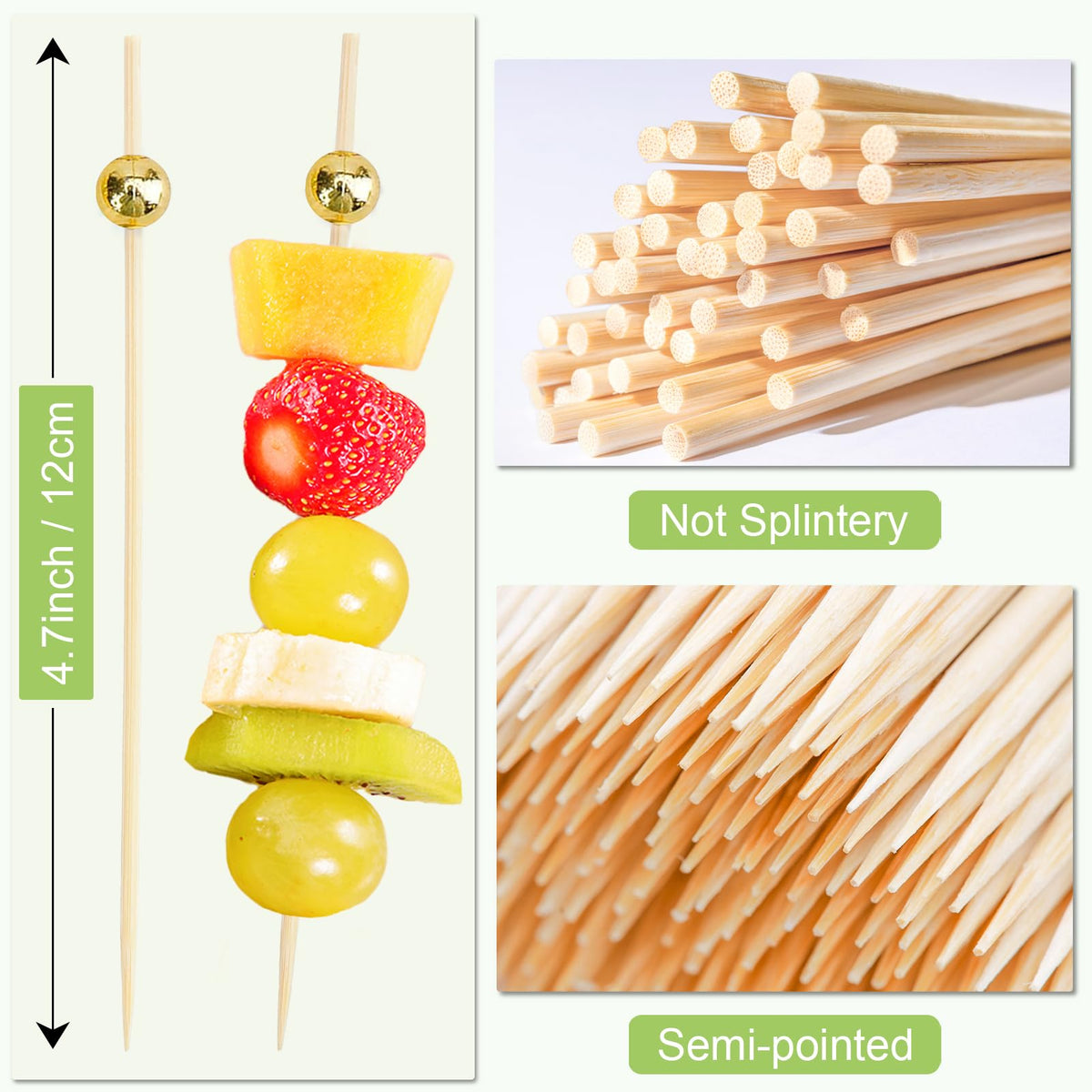 ATZNZIK natural bamboo with pearl end adds elegant decoration for fruit skewers.