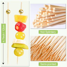 ATZNZIK natural bamboo with pearl end adds elegant decoration for fruit skewers.