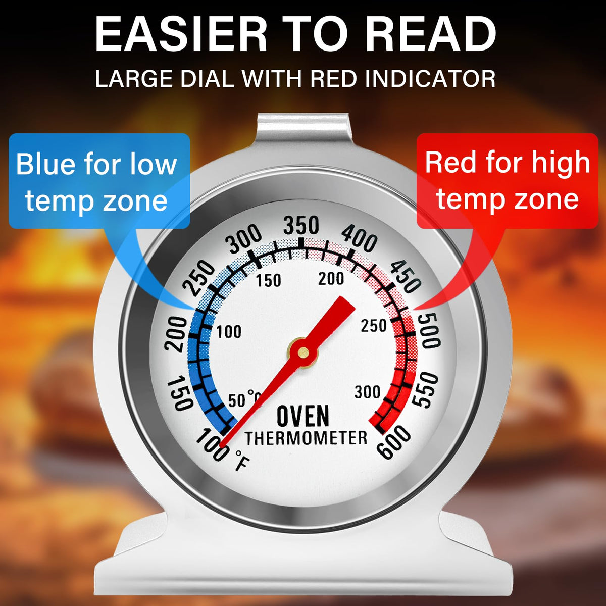 ATZNZIK oven thermometer with wide base provides stable placement