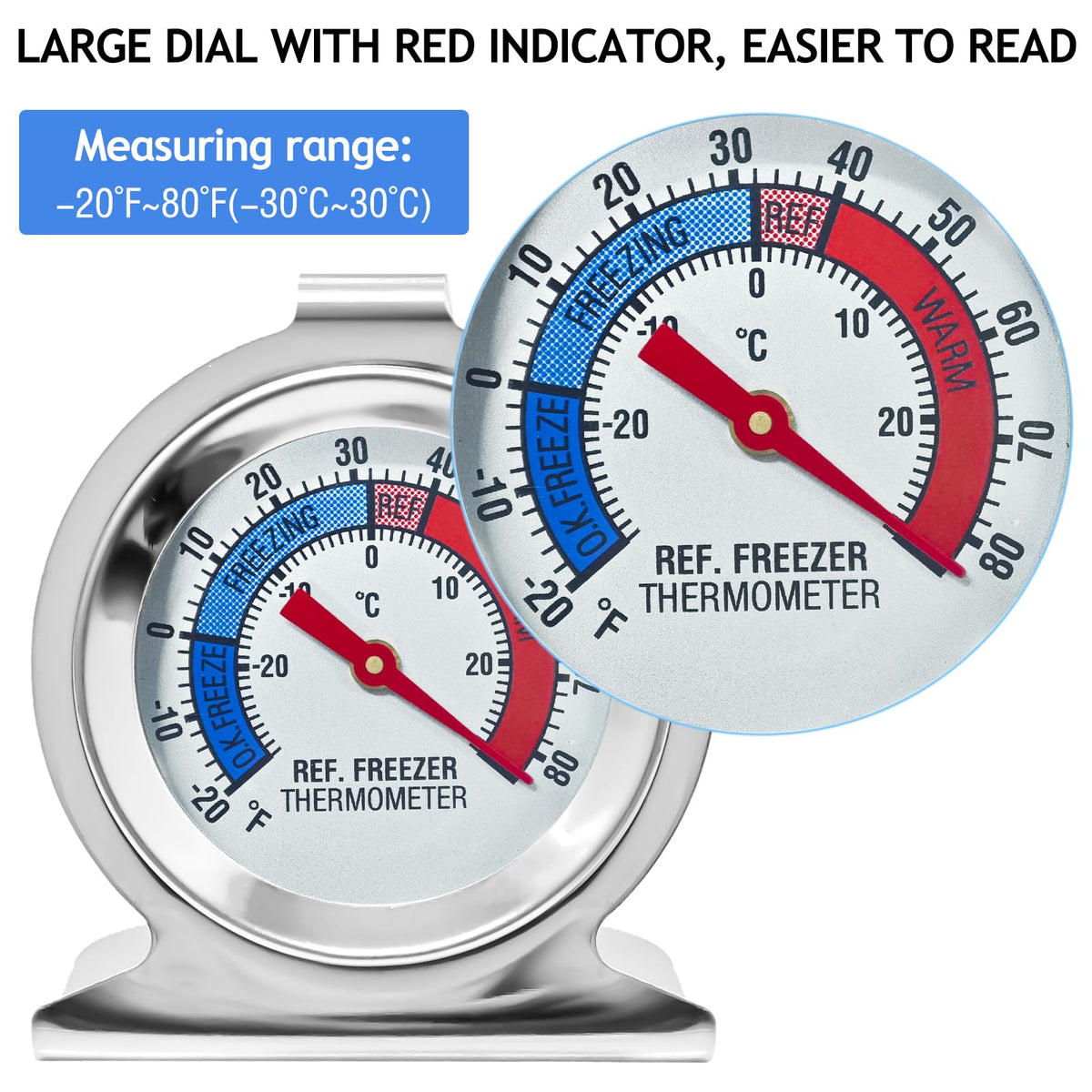 ATZNZIK stainless steel thermometer offers durable, waterproof performance for fridge and freezer use.
