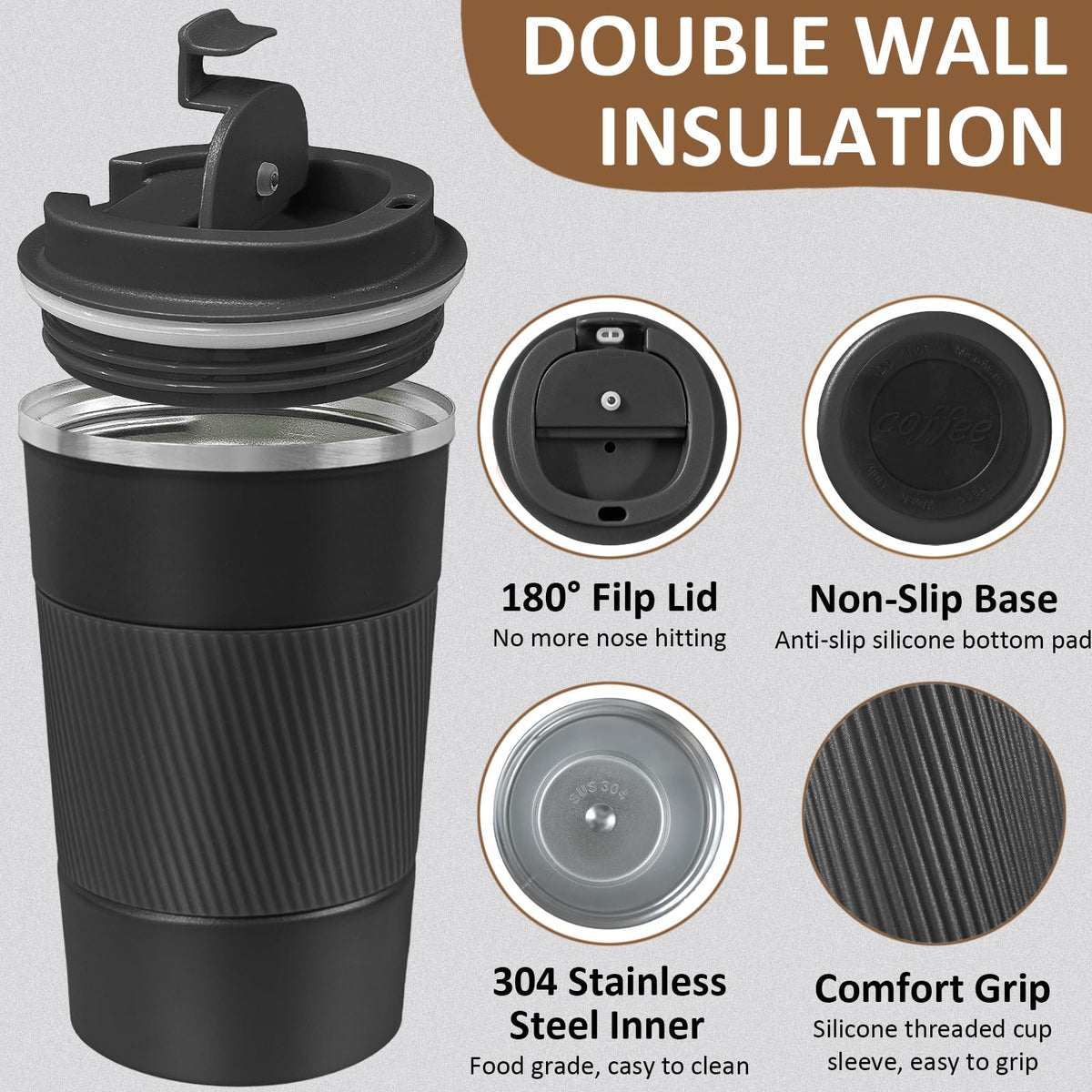 ATZNZIK stainless steel thermal mug preserves hot and cold drinks.