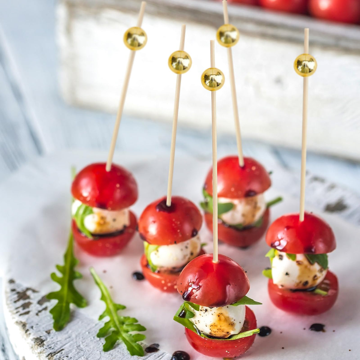 ATZNZIK wedding and party catering with gold-accent skewers for a premium look.