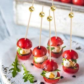 ATZNZIK wedding and party catering with gold-accent skewers for a premium look.