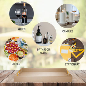 ATZYmolin khaki tray complements living rooms, bathrooms, and vanity areas