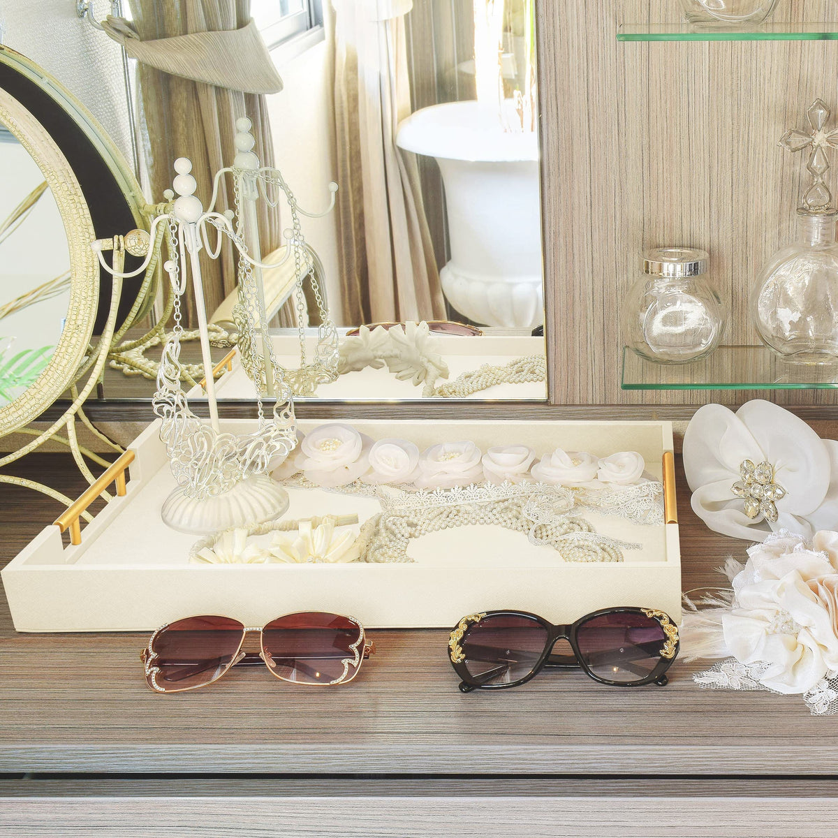 ATZYmolin vanity and decor tray for organized counters