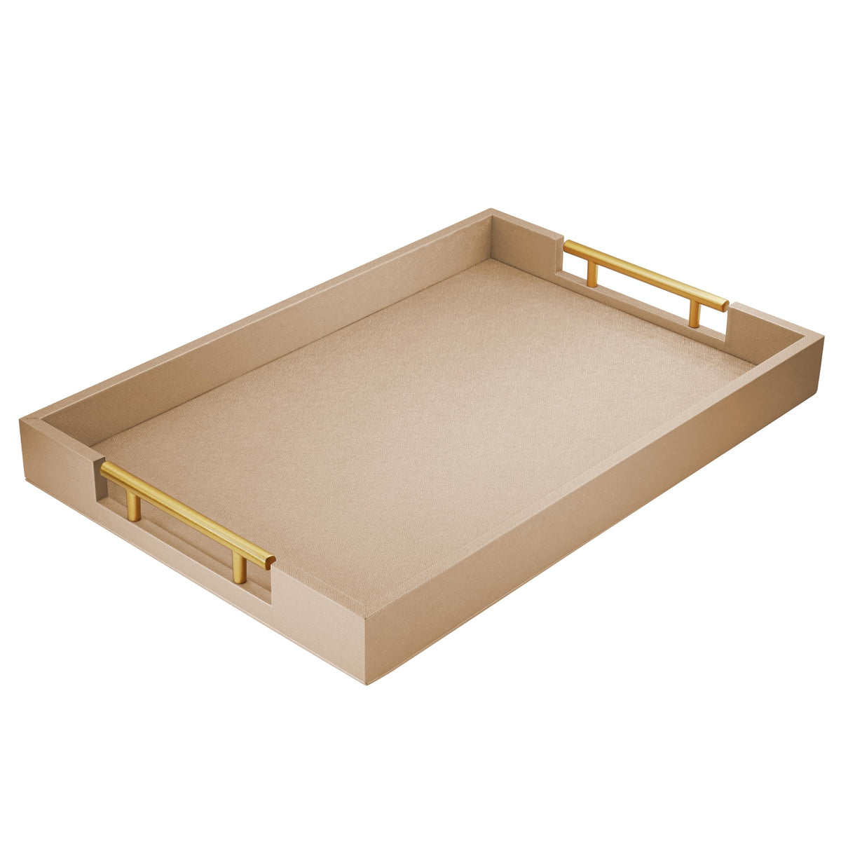 ATZYmolin wood serving tray with pearlescent leather and gold handles for stylish entertaining