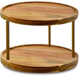 AUAM 10-inch Acacia lazy Susan keeps spices within reach with smooth rotation.