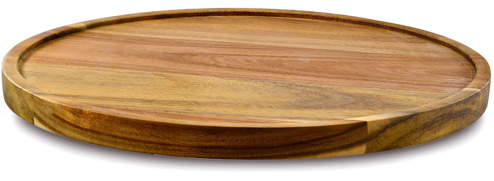 AUAM 12in Acacia Lazy Susan demonstrates spice organization for easy reach.