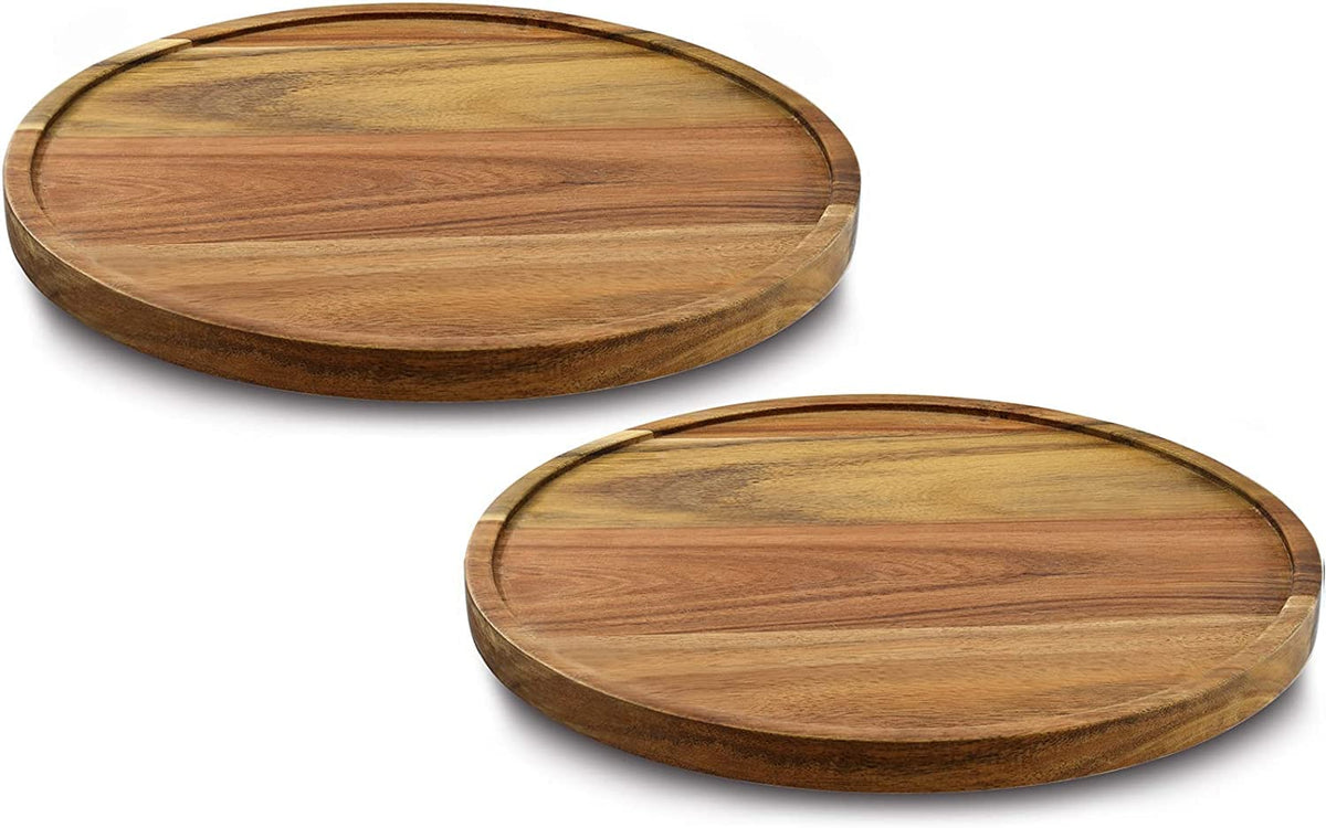 AUAM 12in acacia wood lazy susan rotates smoothly for easy spice access.