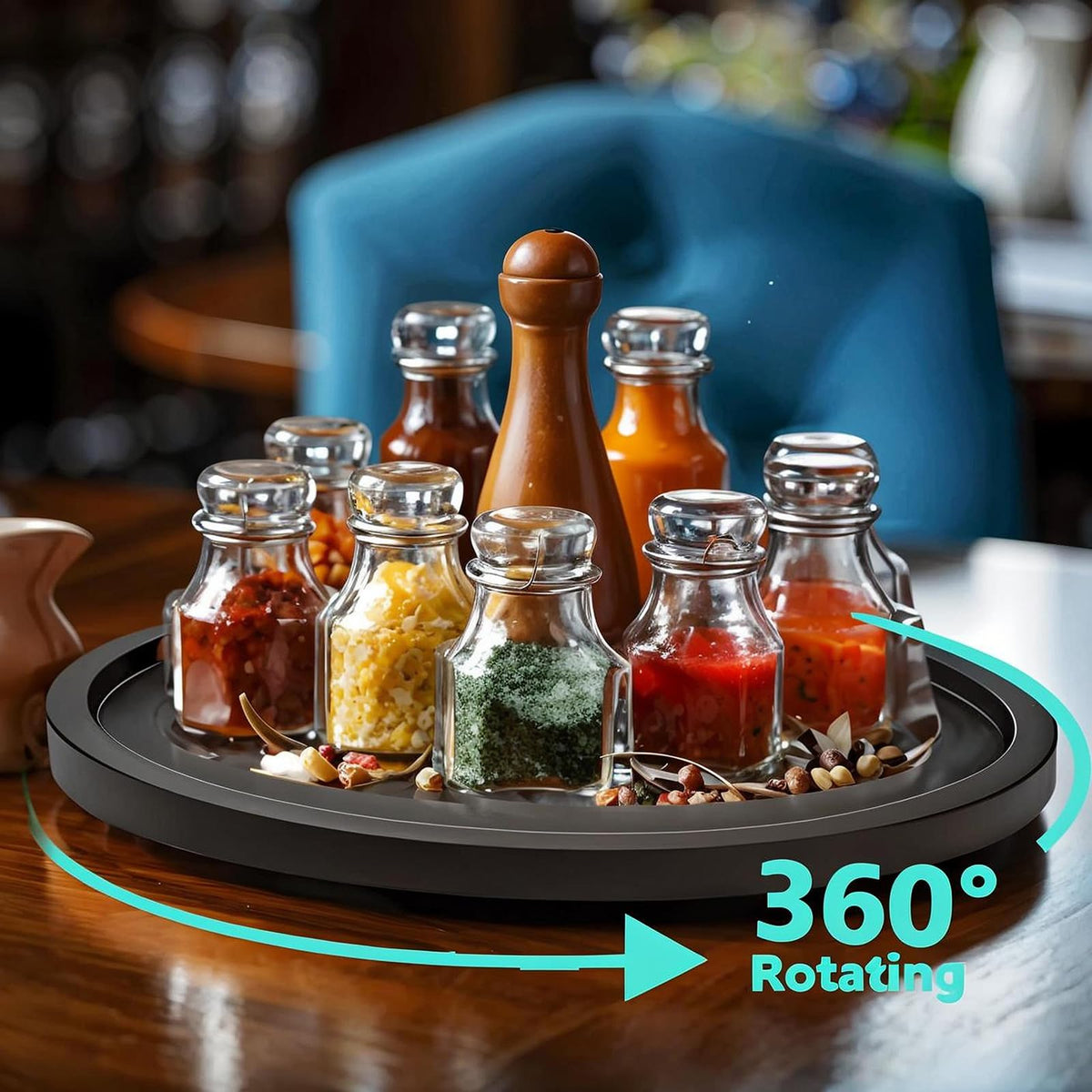 AUAM 14-inch bamboo lazy susan in cabinet enables convenient spice access