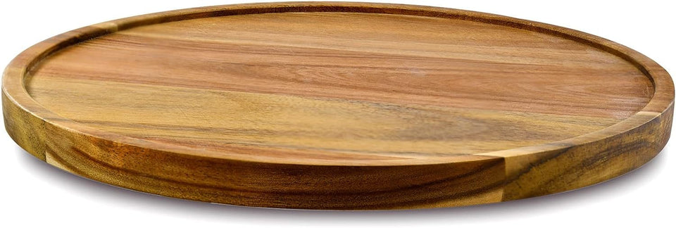 AUAM 14-inch acacia lazy susan rotation view for easy cabinet access.