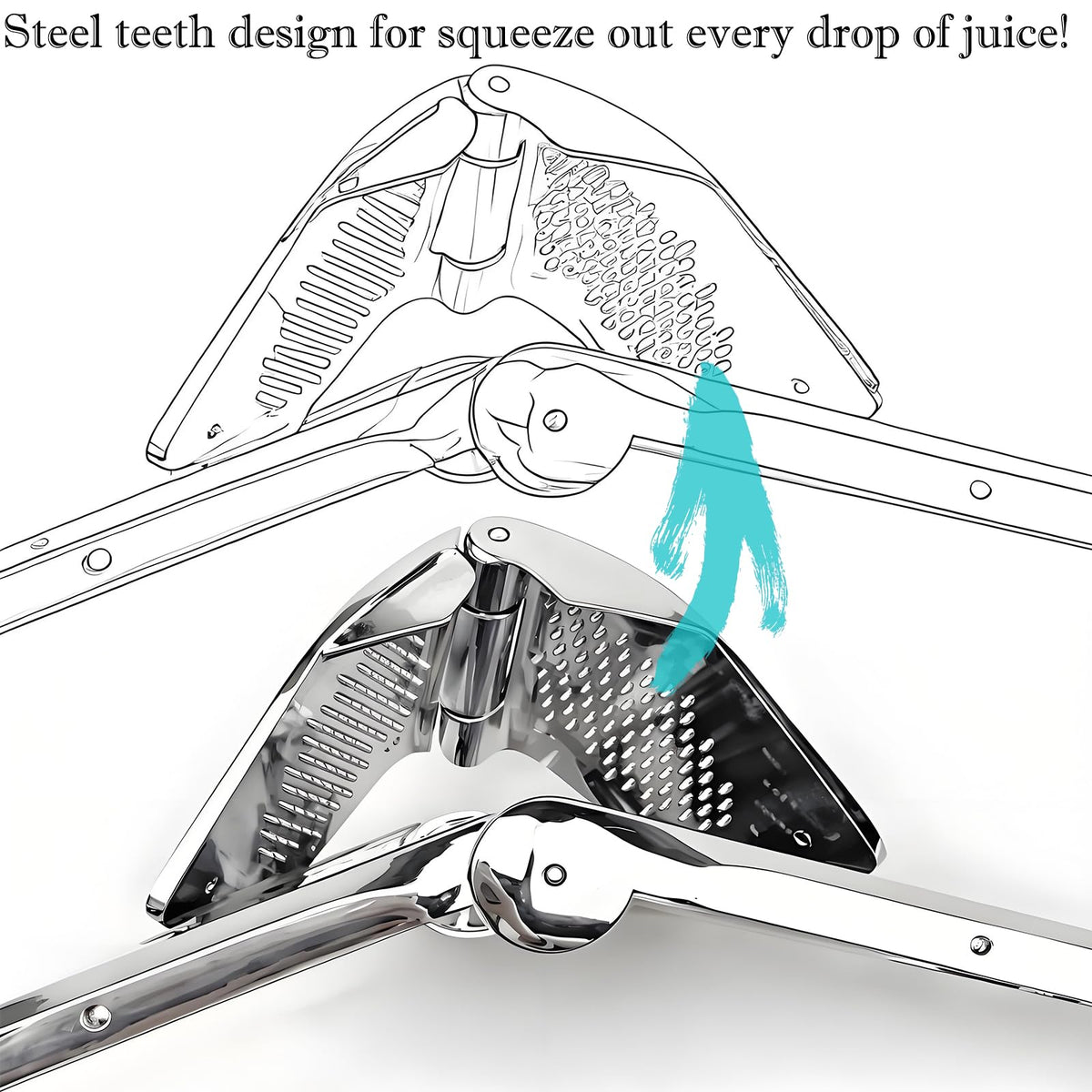 AUAM lever-action close-up demonstrates effortless juice extraction