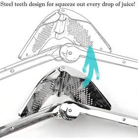 AUAM lever-action close-up demonstrates effortless juice extraction
