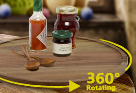 AUAM lazy susan on table top used for serving condiments.
