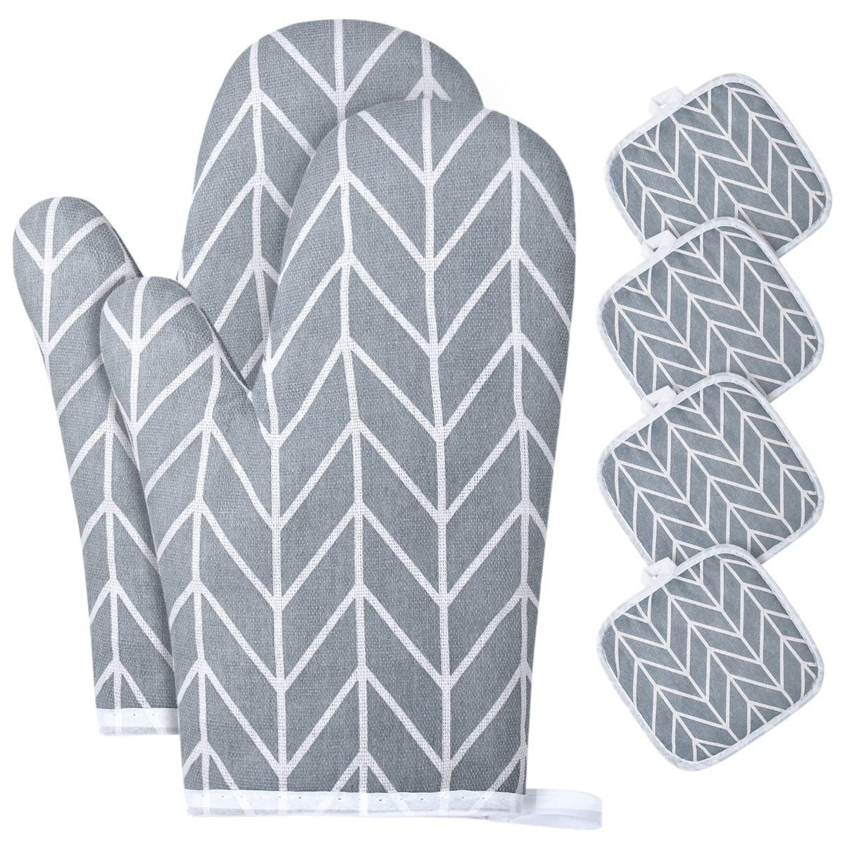 AUAUY oven mitts show heat resistance up to 392°F for safe handling.