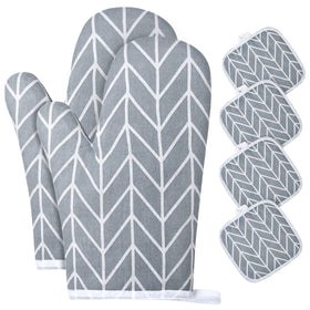 AUAUY oven mitts show heat resistance up to 392°F for safe handling.
