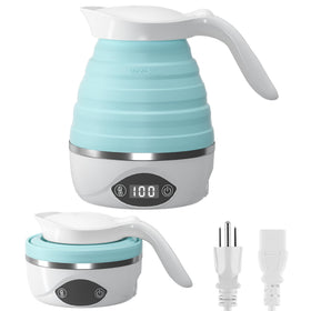 AUCOO collapsible travel kettle folded for compact packing and easy transport.