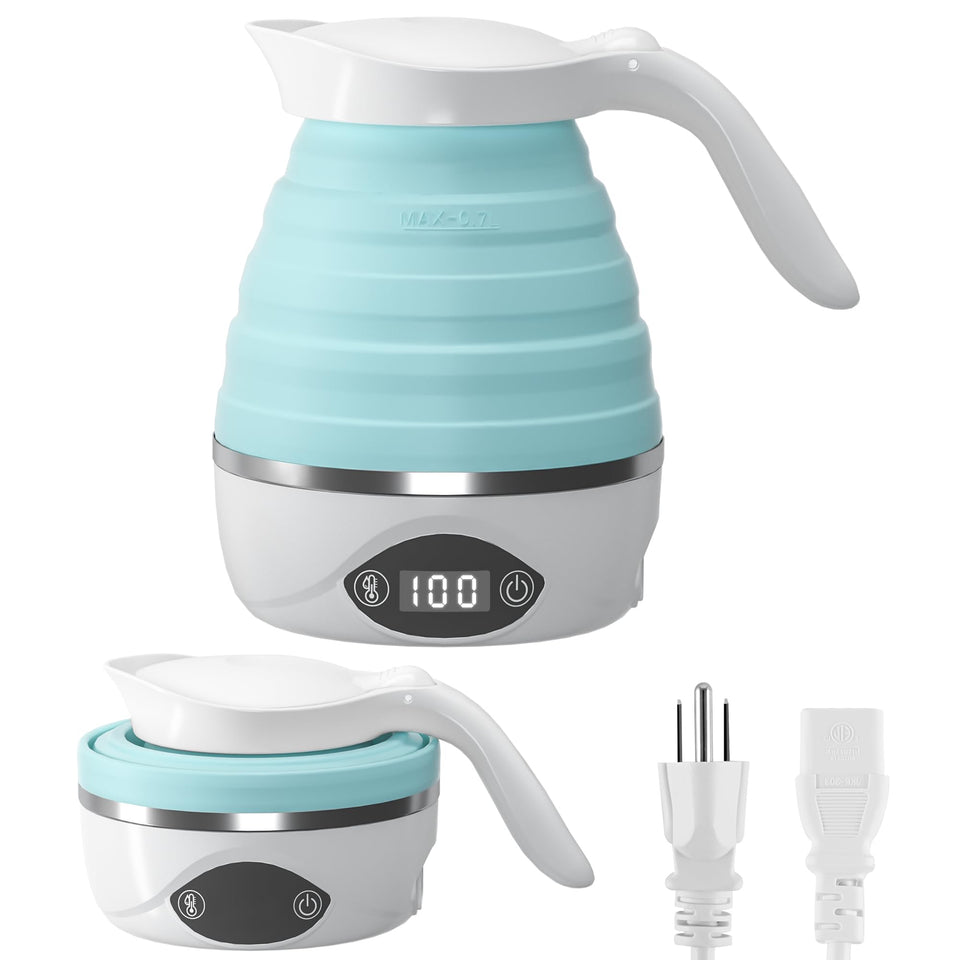 AUCOO collapsible travel kettle folded for compact packing and easy transport.