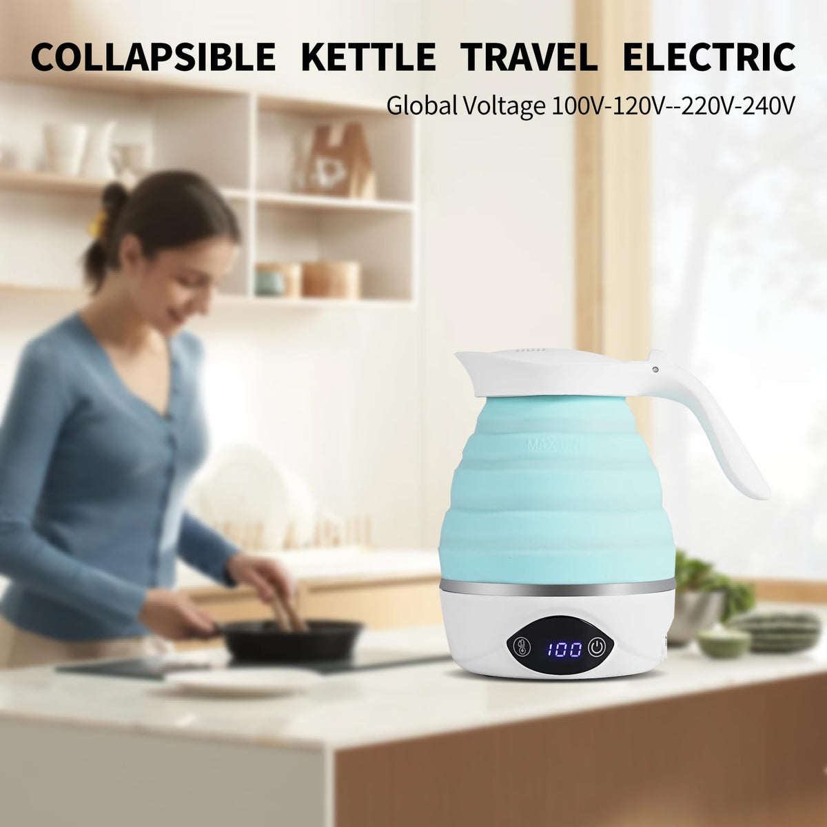AUCOO travel kettle shows temperature display for precise brew on the go.